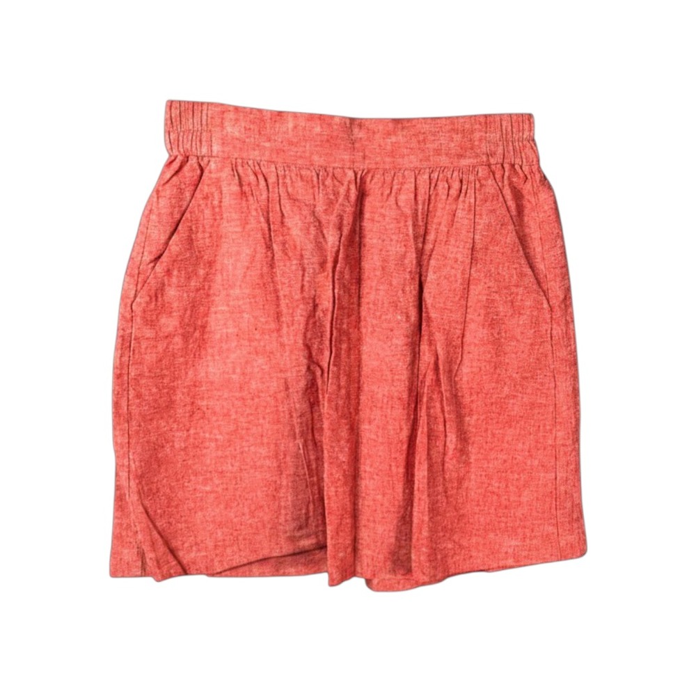 LOFT Ann Taylor RED/PINK CHAMBRAY Linen-Cotton Skirt FLAT FRONT Elastic Back XS